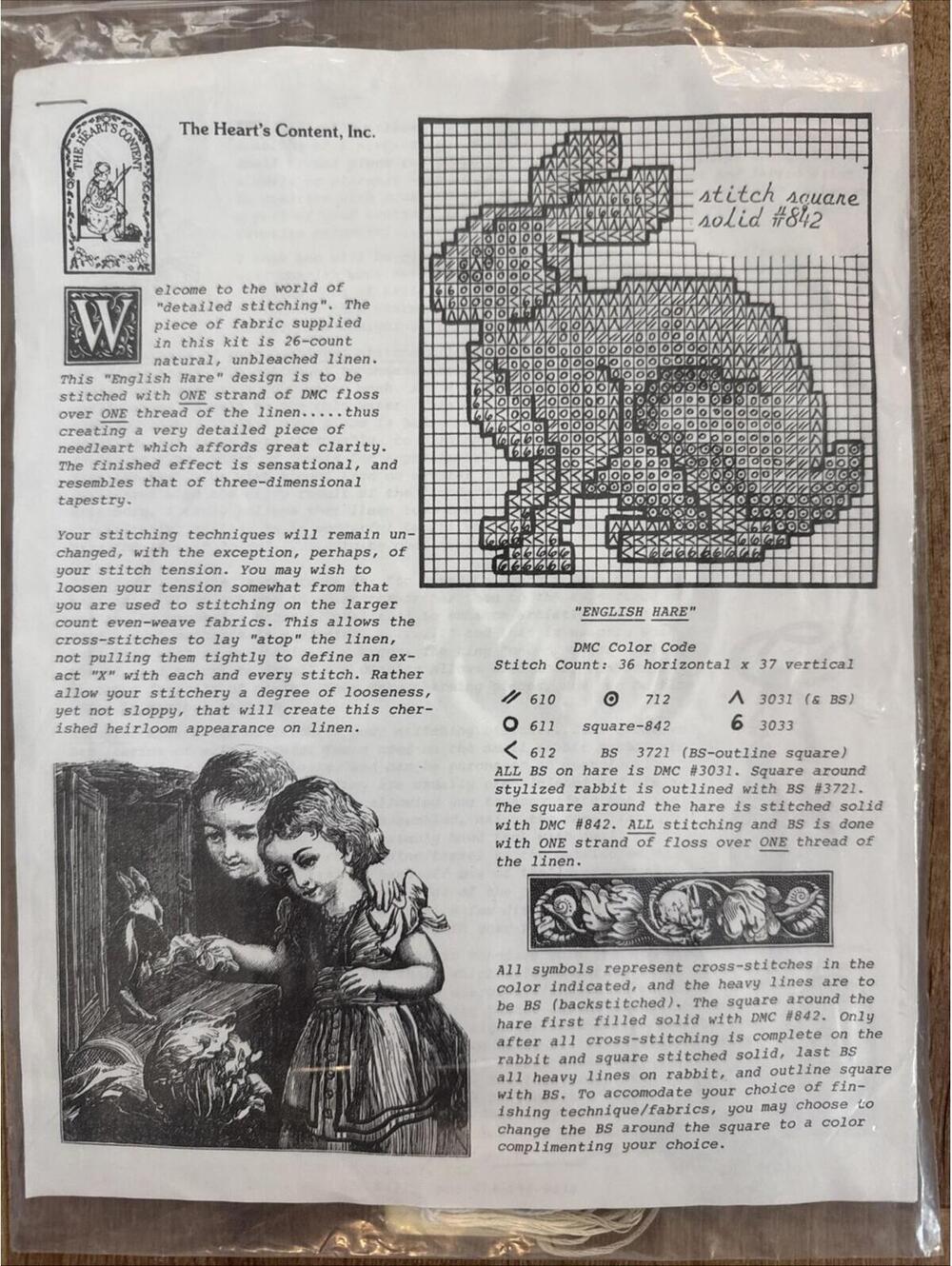 Vintage The Heart’s Content Cross Stitch Kit “English Hare” New Complete